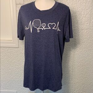 Women’s large Pickleball heathered Navy Blue Graphic T-Shirt